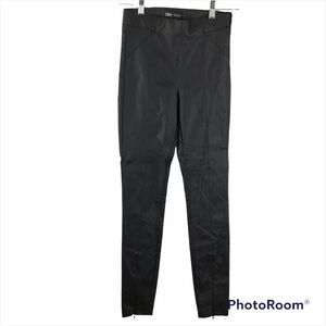 ZARA Black Waxed Finish High Rise Ankle Zip Pants